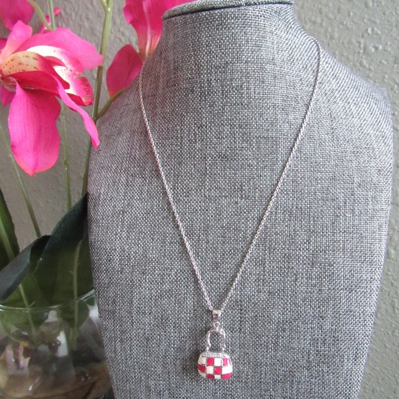 Checkered Purse Handbag Chain Necklace - Picture 4 of 8